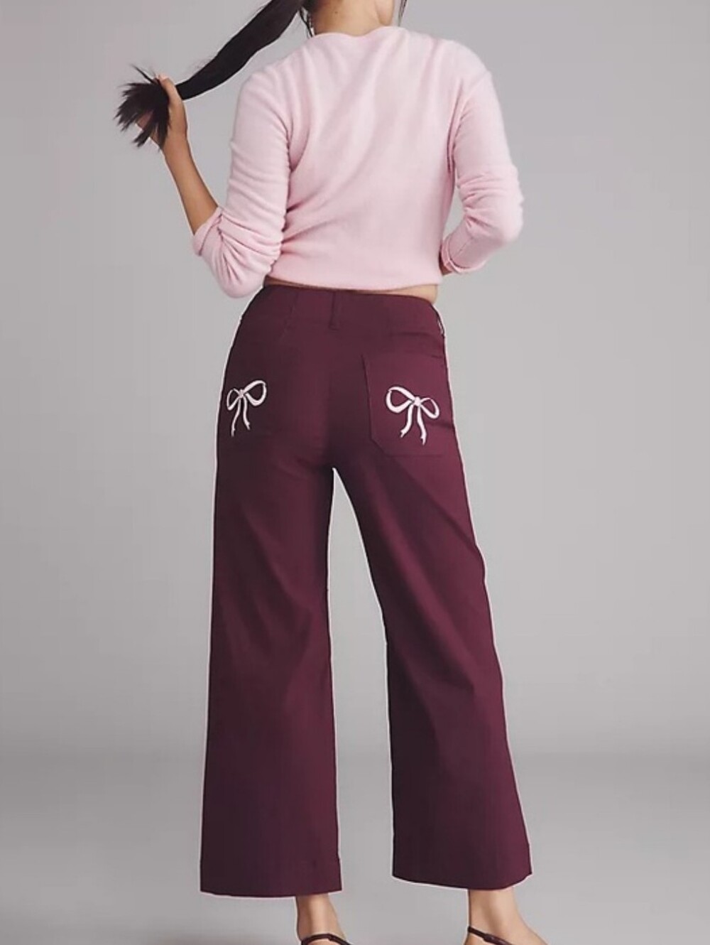 Anthropologie Maeve The Colette Bow Pocket Crop Wide Leg Pants NWT Size 29 TALL